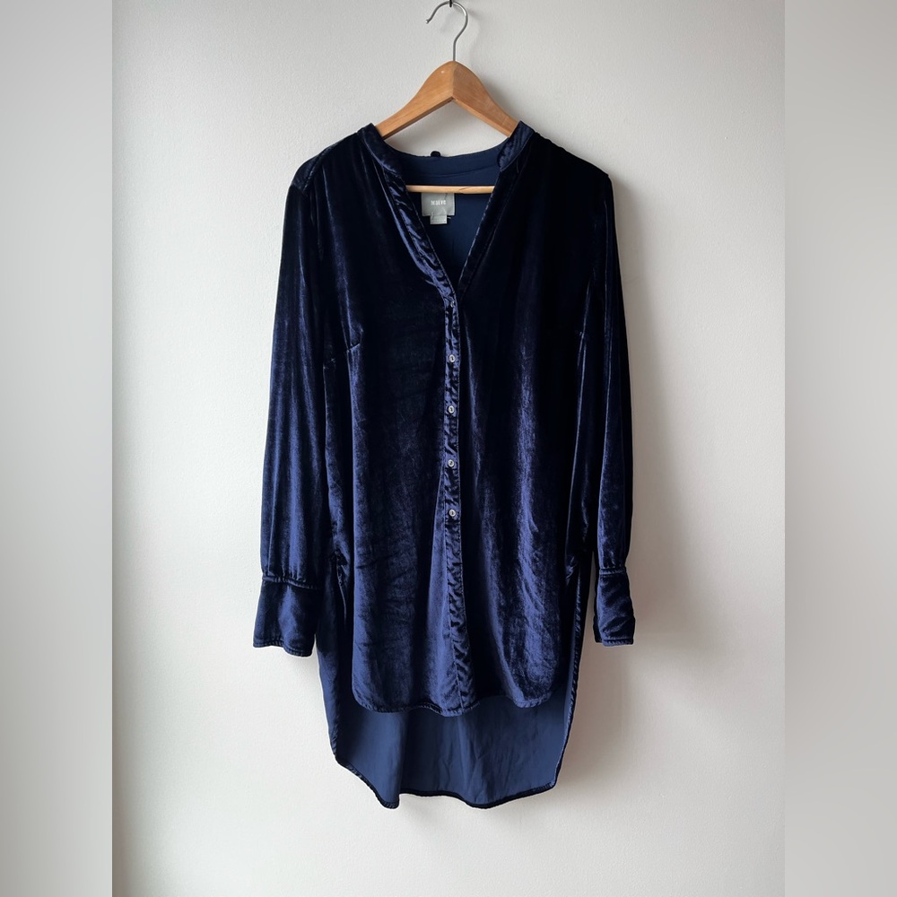 Maeve Navy Velvet Button Front Tunic Shirt Size 14 - Picture 3 of 4